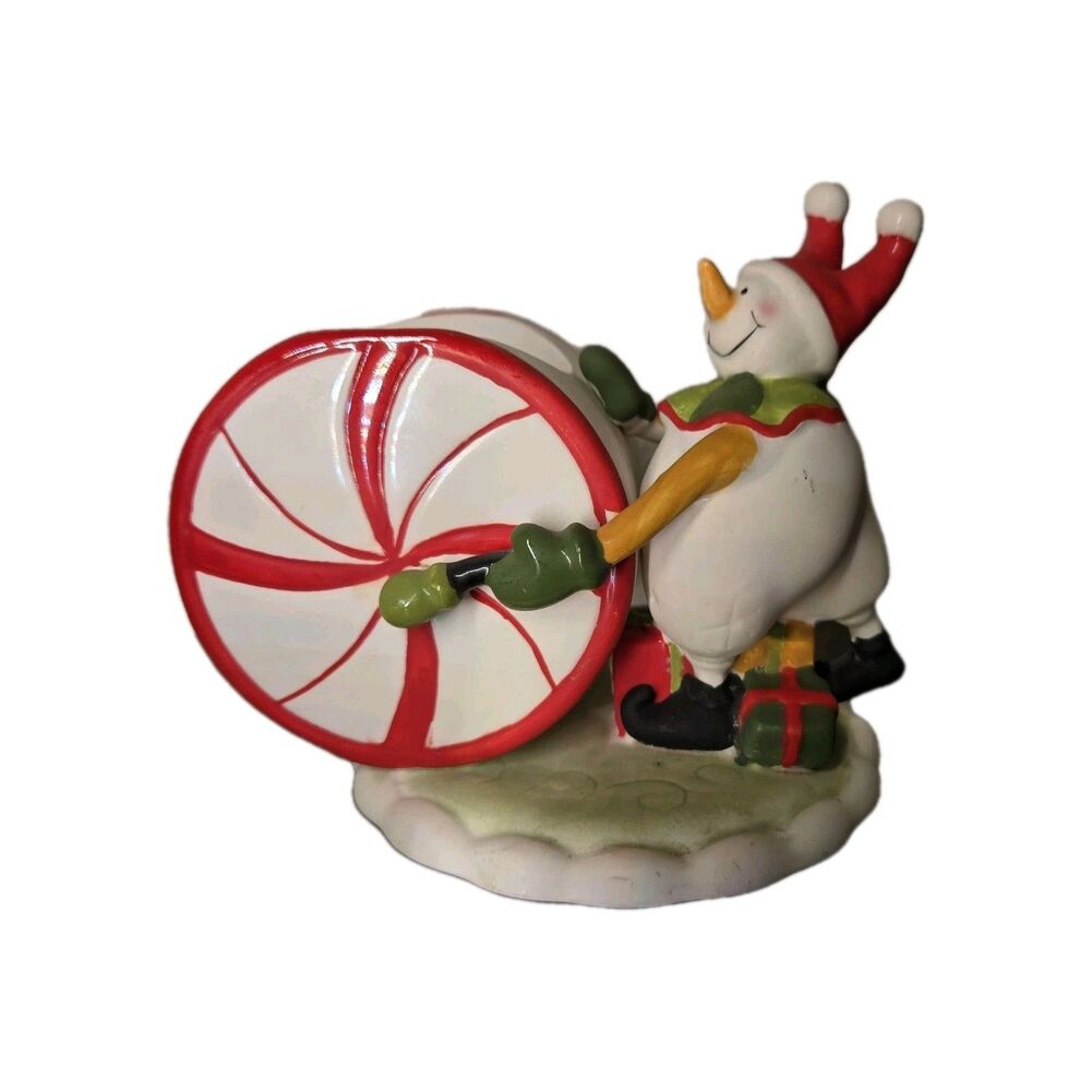 Yankee Candle Circus Snowman Peppermint Wheel Drum Christmas Votive Holder